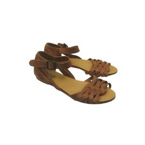 Urban Outfitters Kimchi Blue Leather Woven Ankle Strap Sandals